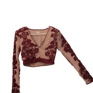 Altar'd State Burgundy Floral Long Sleeve Top
